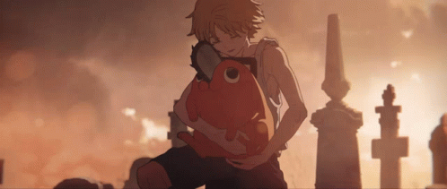 Emotional Chainsaw Man Denji Hugging Pochita GIF