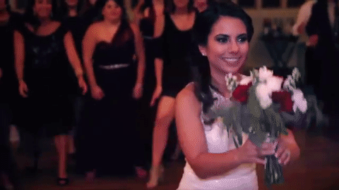 Emotional Wedding Bouquet Toss GIF