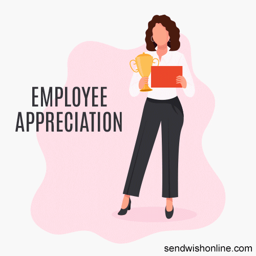 Employee Appreciation Day Girl Holding Trophy And Certificate GIF