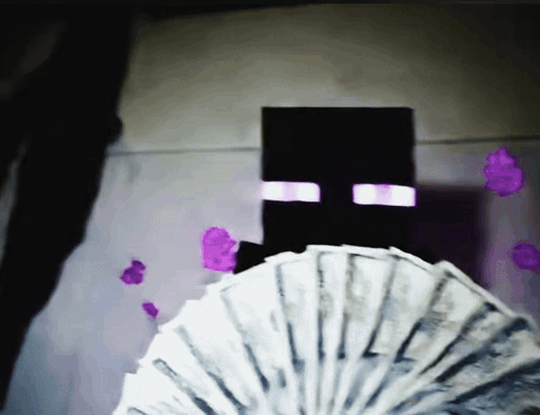 Enderman From Minecraft Is Holding A Fan Full Of Money GIF