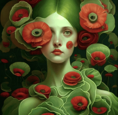 Enigmatic Green Lady Intense Gaze Fine Art GIF