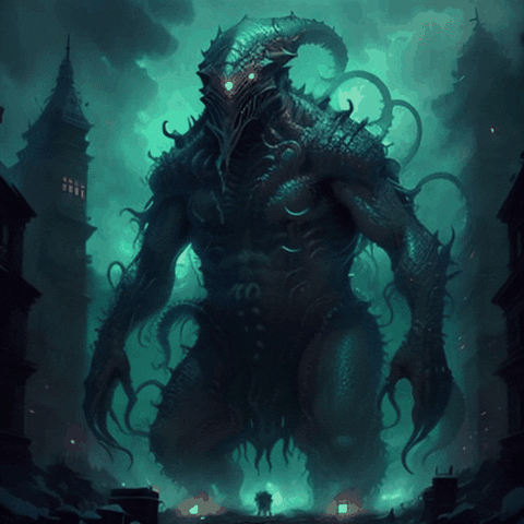 Enormous Cthulhu Sneaking At Night GIF