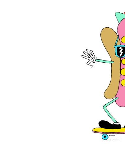 Entertaining Hotdog Skateboard Waving GIF