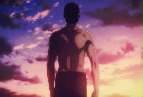 Eren Jaeger Walking Through The Sunset Anime GIF