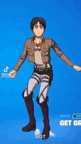 Eren Yeager From Attack On Titan Is Dancing On A Blue Background . GIF