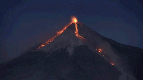 Erupting Volcano at Night