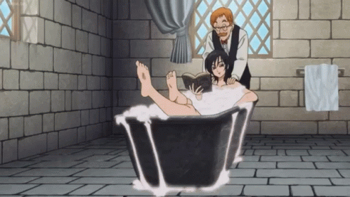 Escanor And Merlin In Castle Bath Scene GIF