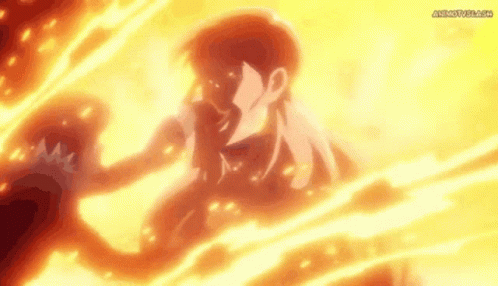Merlin Kissing Escanor In Flaming Background GIF