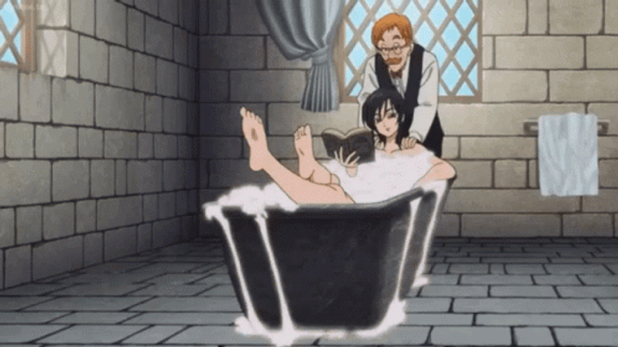 Escanor And Merlin In Castle Bath Scene GIF