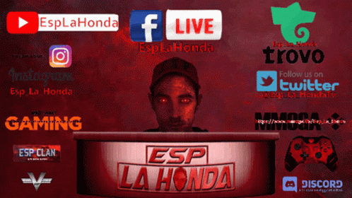 Esp La Honda On Red Background With Social Media Logos GIF