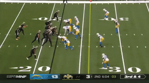 Espn Mnf Is Showing A Football Game Between The Chargers And The Saints GIF