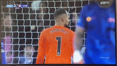 ESPN Showing Soccer Game With Sanchez in Goal