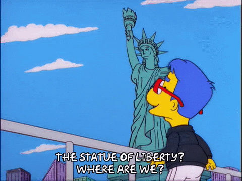 Everything Coming Up Milhouse At Statue Of Liberty GIF