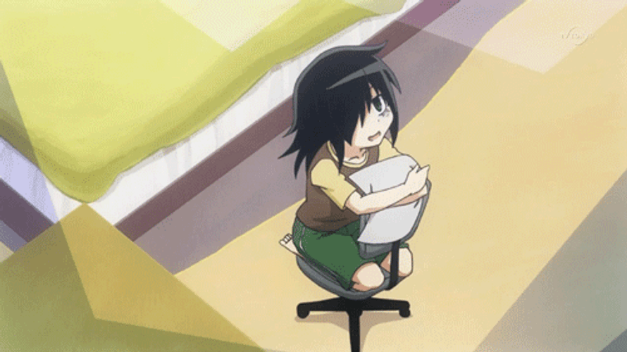 Excited Anime Girl Tomoko Spinning On Chair GIF
