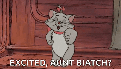 Excited Aunt Biatch Cartoon Cat