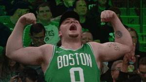 Excited Boston Celtics Fan Flexing Muscles GIF