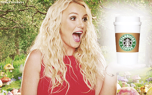 Excited Britney Spears Taking Starbucks GIF