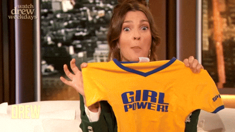 Excited Drew Barrymore Girl Power Tee GIF