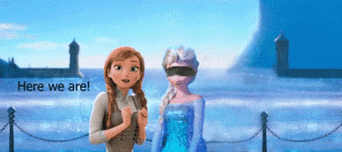 Excited Frozen Anna Removing Elsa's Blindfold GIF