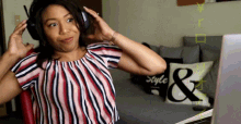 Excited Girl Wearing Bulky Headset Hacking GIF