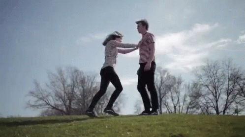 Excited Lady Playful Push GIF