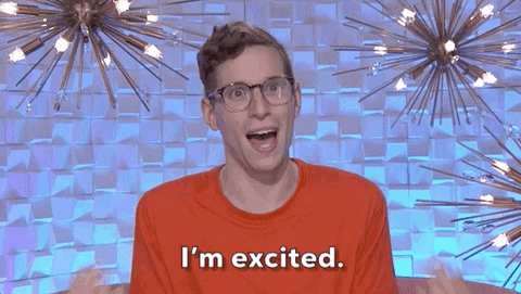 Excited Man in Glasses and Red Shirt