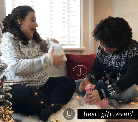 Excited Women In Ugly Sweater GIF