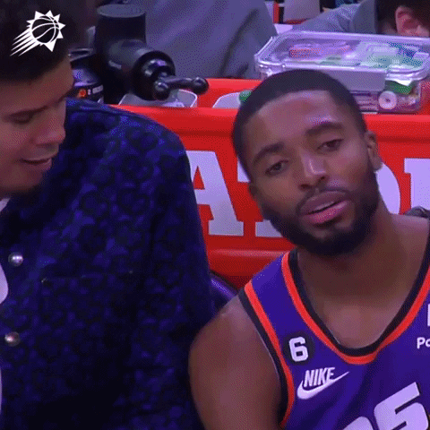 Exhausted Mikal Bridges Leaning On Teammate GIF