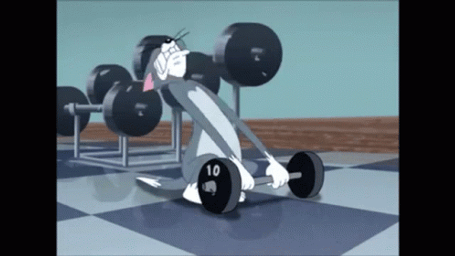 Exhausted Tom Can't Lift Gym Weights GIF