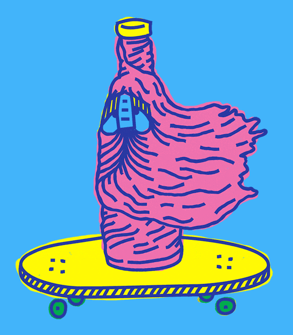 Expressive Bottle Skateboard Art GIF
