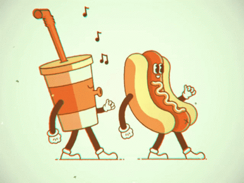 Expressive Hot Dog Face Drinks Animation Walking GIF
