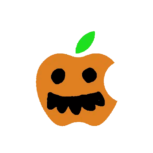 Face on Green Apple with Leaf