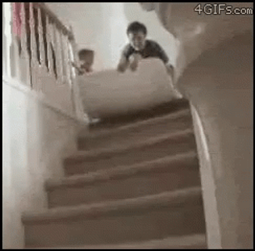 Fail Fun Kid Ride Falling Down Stairs GIF