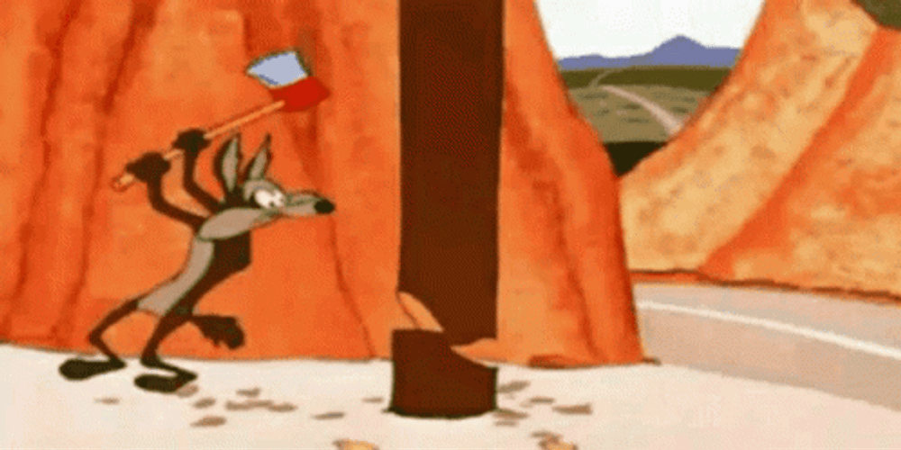 Fail Wil Coyote Cut The Posts For Road Runner GIF