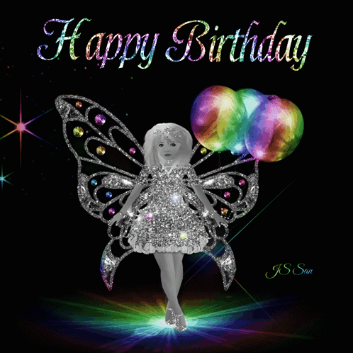 Fairy And Balloons Happy Birthday Card GIF