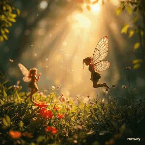 Fairy Flying Through Flower Field Another Watching GIF