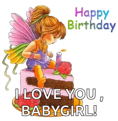 Fairy on Cake With Candle Saying I Love You Babygirl