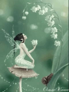 Fairy on Mushroom with Lily of the Valley and Snail