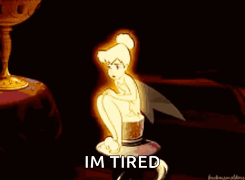 Fairy Sitting on Bottle Saying Im Tired