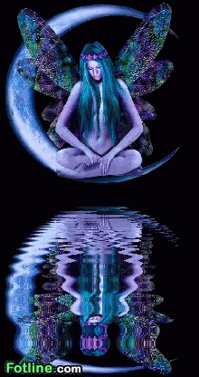 Fairy Sitting On Crescent Moon Reflection GIF