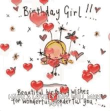 Fairy Surrounded by Hearts Birthday Card