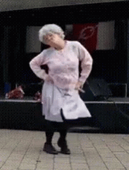Fake Old Lady Hip Swing Dancing GIF