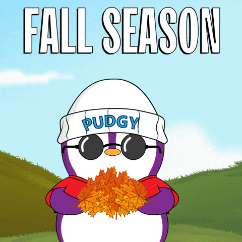 Fall Season Penguin Throws Leaf GIF