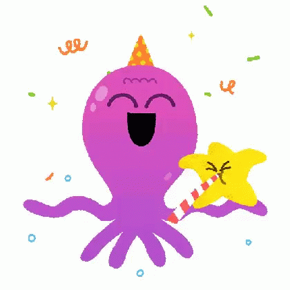 Falling Confetti Dancing Octopus GIF