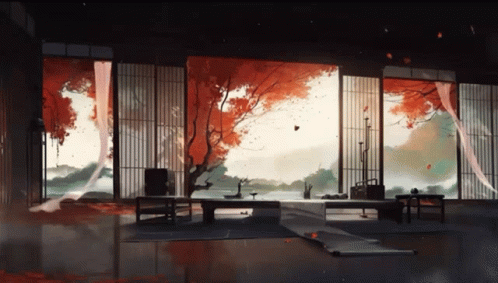 Falling Leaves Outside Old House GIF