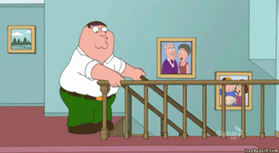 Family Guy Peter Griffin Being Careful Falling Down Stairs GIF