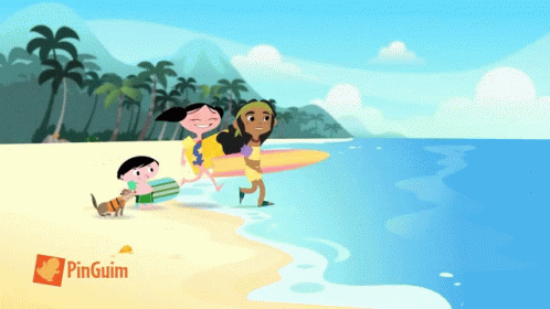 Family on Beach With Pinguim