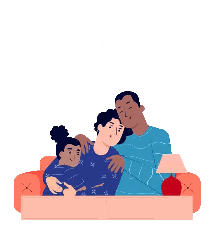 Family Sitting on Couch with Love Frame