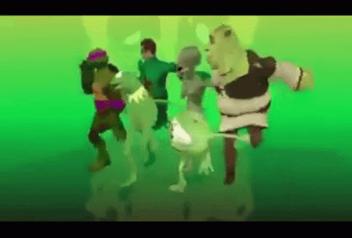 Famous Cartoon People Dancing Shrek Kermit GIF
