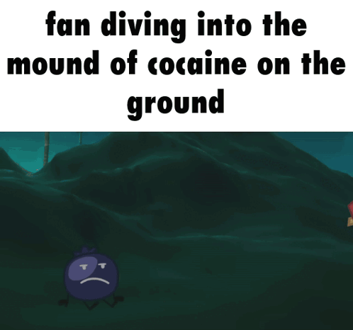 Fan Diving Into Mound Of Cocaine With Cartoon Character GIF